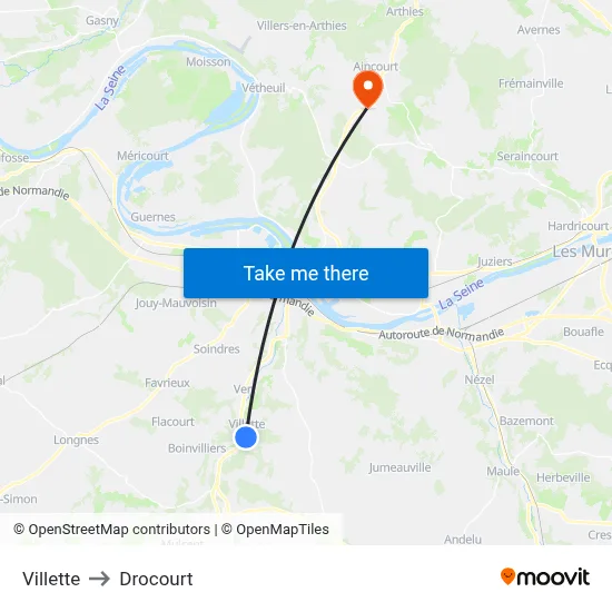 Villette to Drocourt map