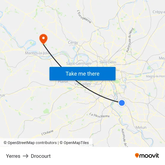 Yerres to Drocourt map
