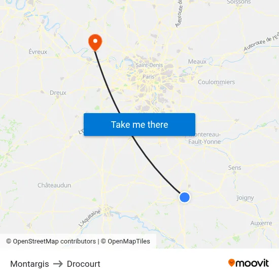 Montargis to Drocourt map