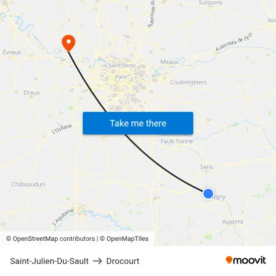 Saint-Julien-Du-Sault to Drocourt map