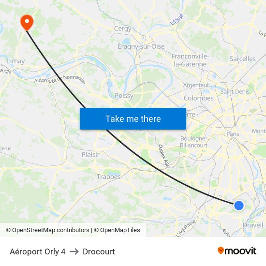 Aéroport Orly 4 to Drocourt map