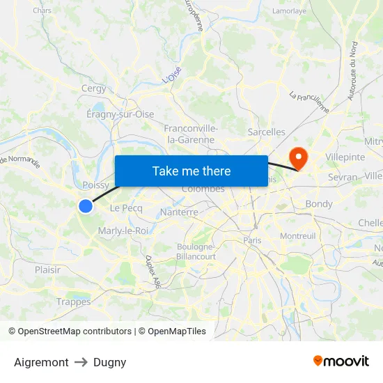 Aigremont to Dugny map