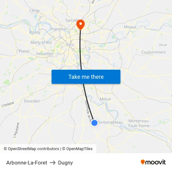 Arbonne-La-Foret to Dugny map