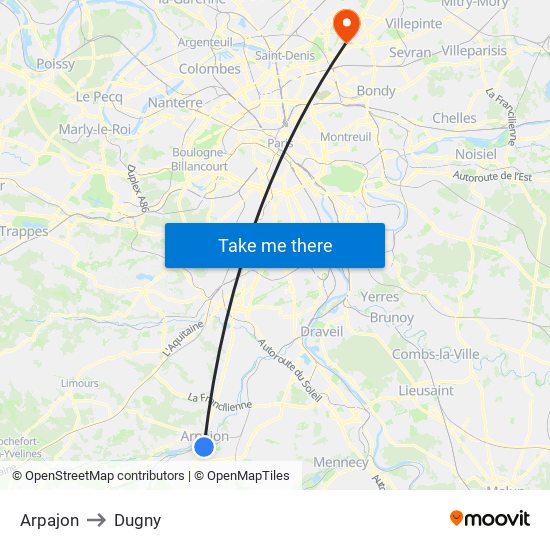 Arpajon to Dugny map