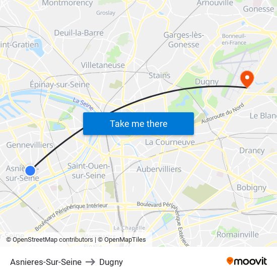 Asnieres-Sur-Seine to Dugny map