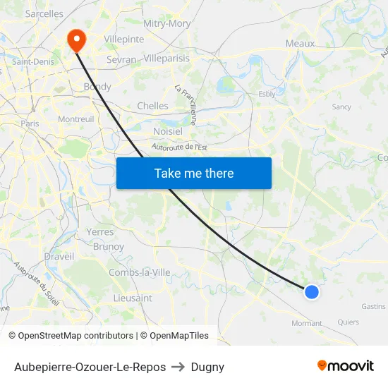 Aubepierre-Ozouer-Le-Repos to Dugny map