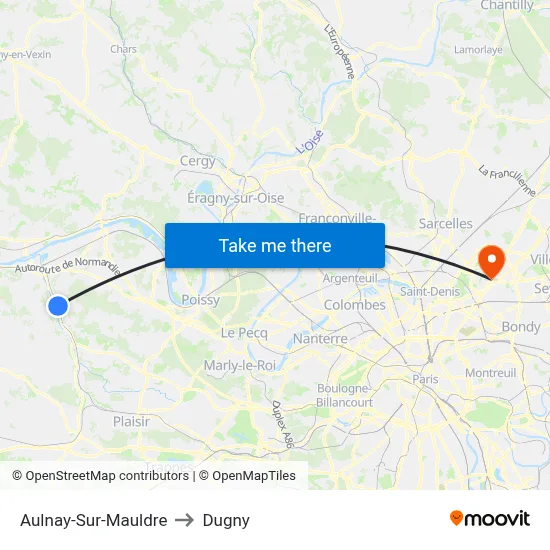 Aulnay-Sur-Mauldre to Dugny map