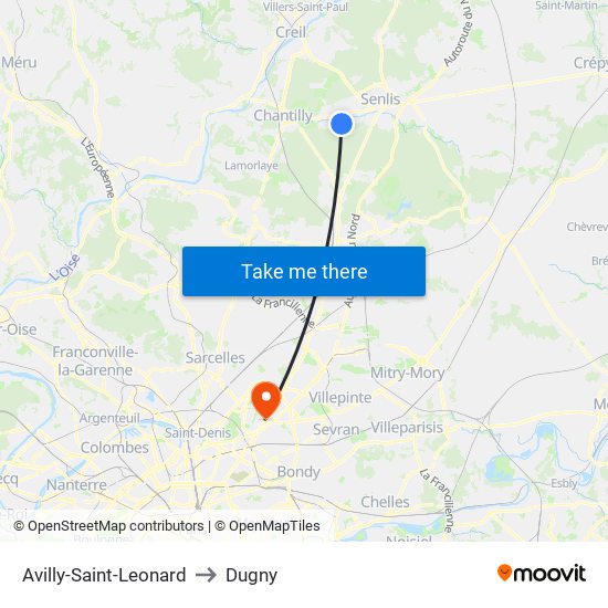 Avilly-Saint-Leonard to Dugny map