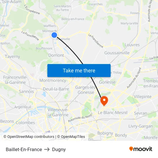 Baillet-En-France to Dugny map