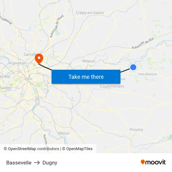Bassevelle to Dugny map
