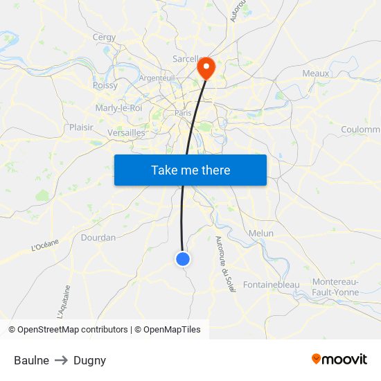 Baulne to Dugny map