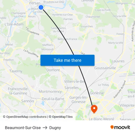 Beaumont-Sur-Oise to Dugny map