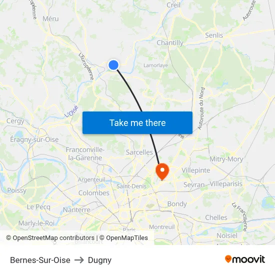 Bernes-Sur-Oise to Dugny map