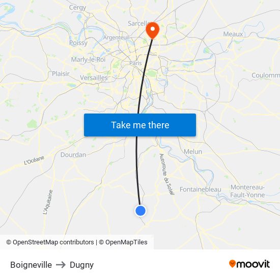 Boigneville to Dugny map