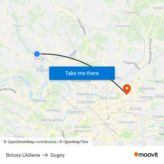 Boissy-L'Aillerie to Dugny map