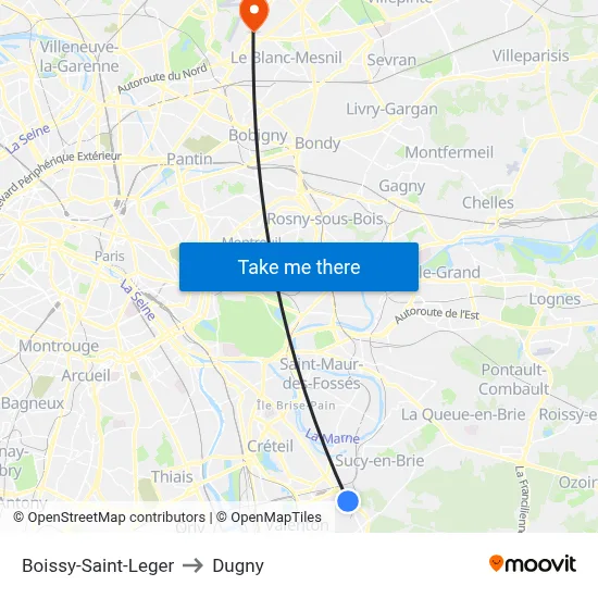 Boissy-Saint-Leger to Dugny map