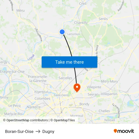 Boran-Sur-Oise to Dugny map