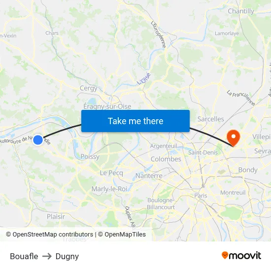 Bouafle to Dugny map