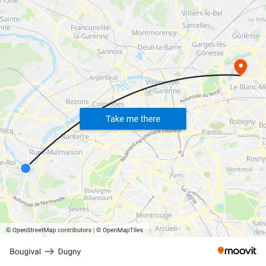 Bougival to Dugny map
