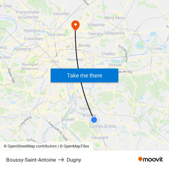 Boussy-Saint-Antoine to Dugny map