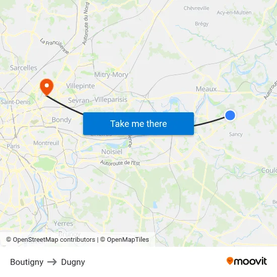 Boutigny to Dugny map