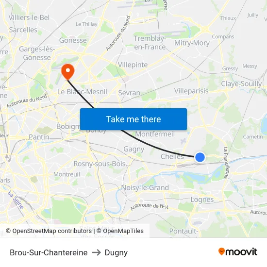 Brou-Sur-Chantereine to Dugny map