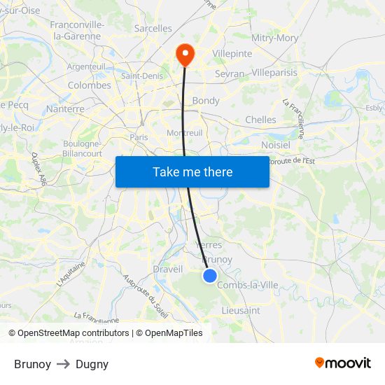 Brunoy to Dugny map