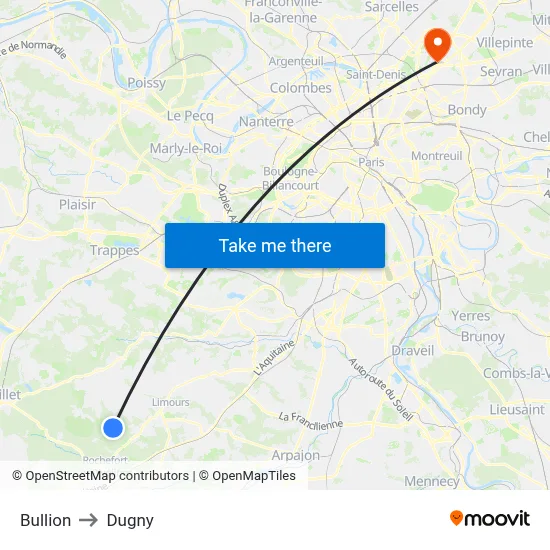 Bullion to Dugny map