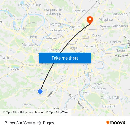 Bures-Sur-Yvette to Dugny map