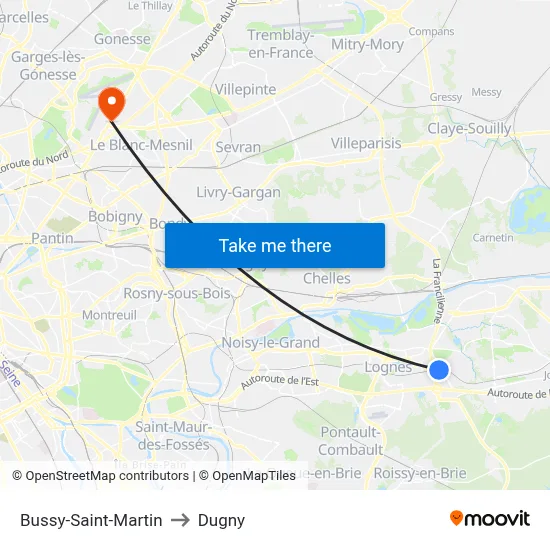 Bussy-Saint-Martin to Dugny map