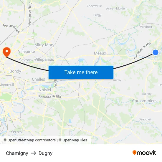 Chamigny to Dugny map