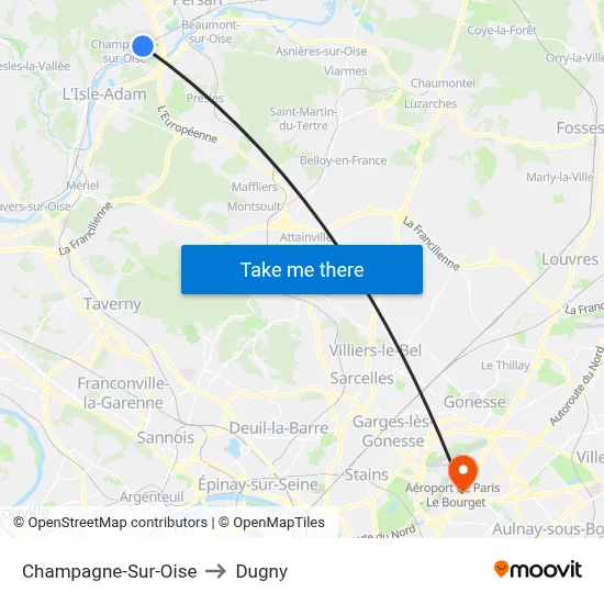 Champagne-Sur-Oise to Dugny map