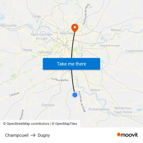 Champcueil to Dugny map
