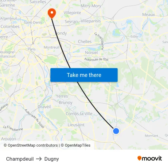 Champdeuil to Dugny map