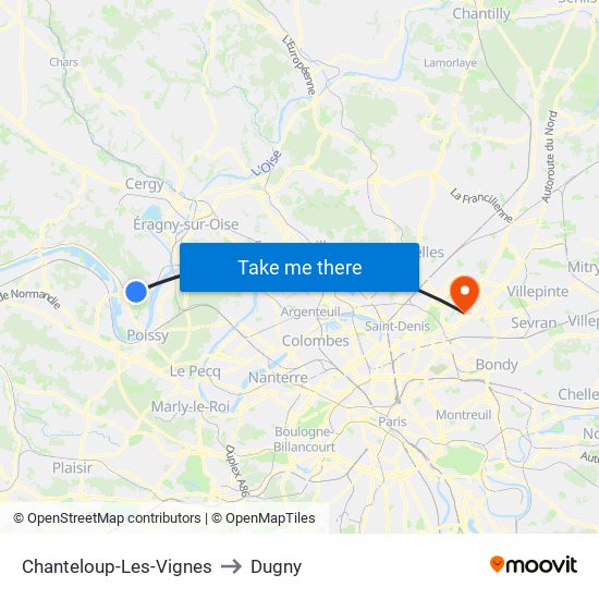 Chanteloup-Les-Vignes to Dugny map