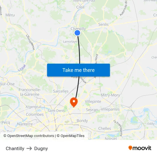 Chantilly to Dugny map