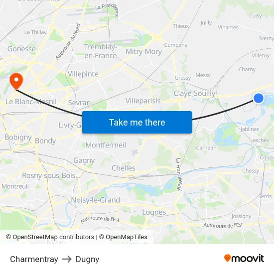 Charmentray to Dugny map