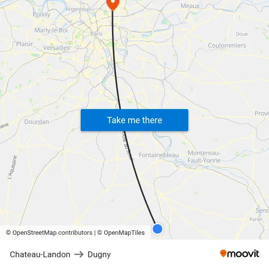 Chateau-Landon to Dugny map