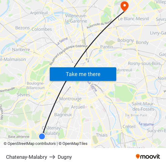 Chatenay-Malabry to Dugny map