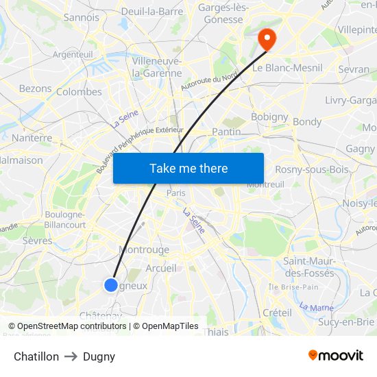 Chatillon to Dugny map