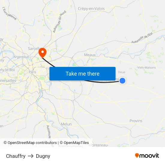 Chauffry to Dugny map