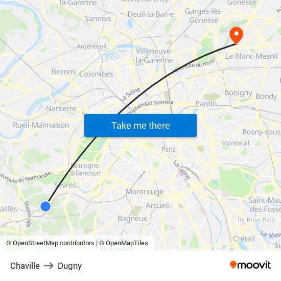 Chaville to Dugny map