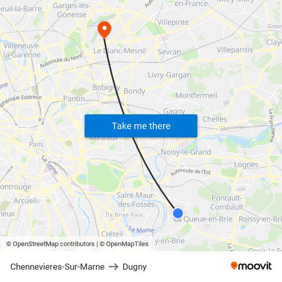 Chennevieres-Sur-Marne to Dugny map