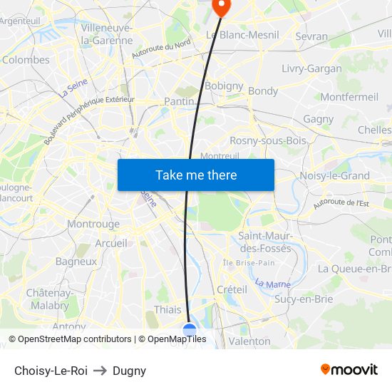 Choisy-Le-Roi to Dugny map