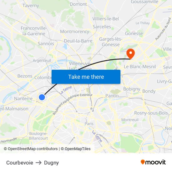 Courbevoie to Dugny map