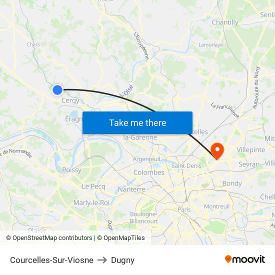 Courcelles-Sur-Viosne to Dugny map