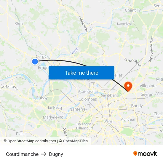 Courdimanche to Dugny map