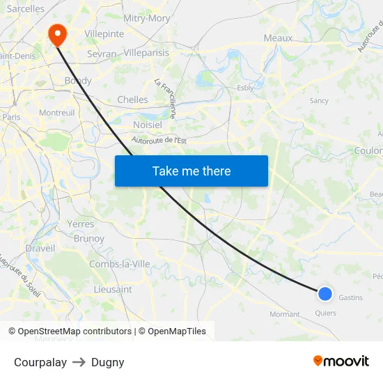 Courpalay to Dugny map