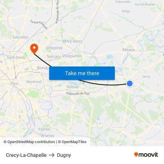 Crecy-La-Chapelle to Dugny map