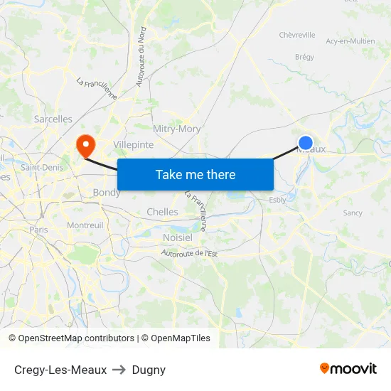 Cregy-Les-Meaux to Dugny map